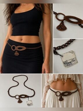 Vintage Marcy Feld Premier Copper Tone Chain Belt Modernist Statement 40”